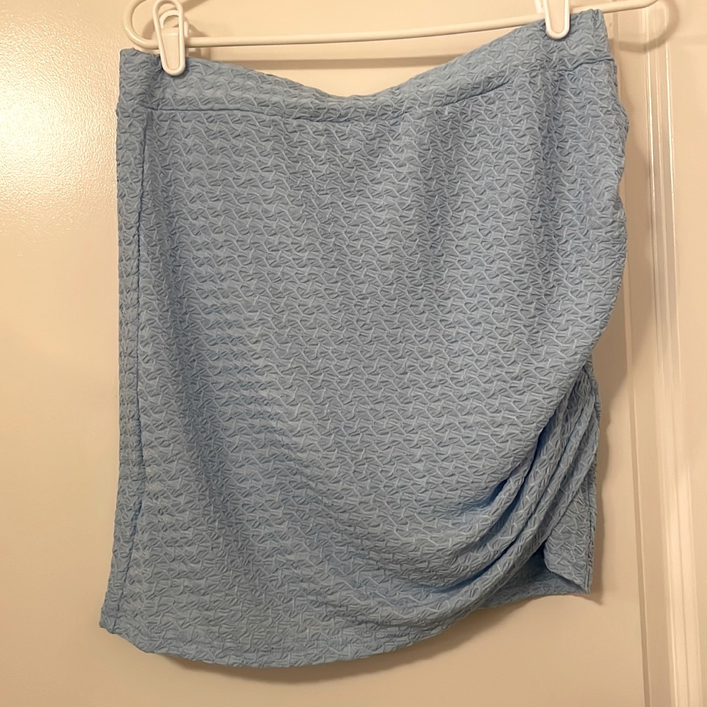 Texturized Ruched Light Blue Mini Skirt Shein